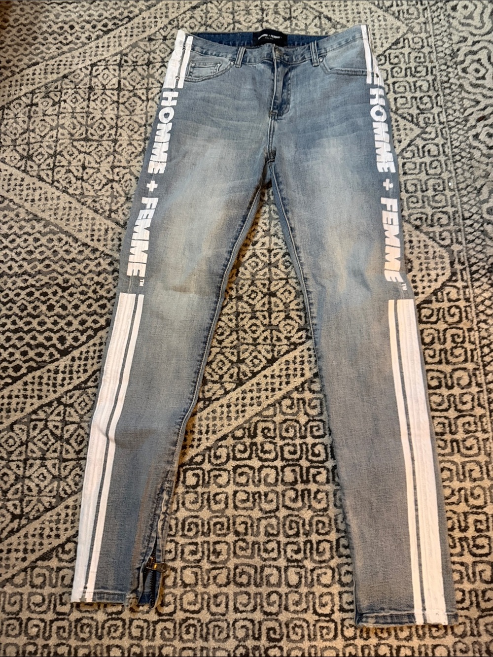 HOMME + FEMME Light Blue Side-Stripe Skinny Jeans